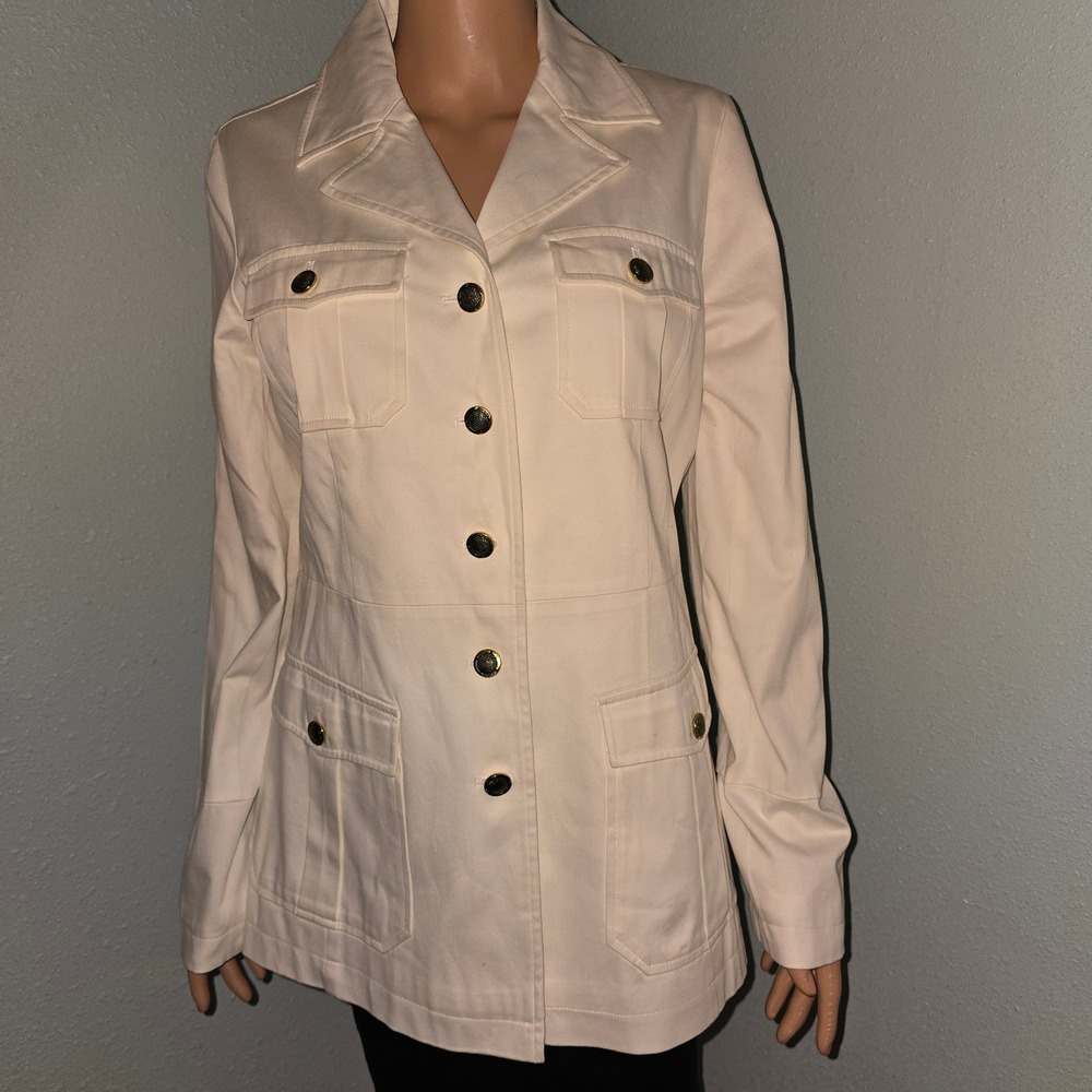 Rachel Zoe Cream Utility Jacket Button Front Gold Button Detail Size XS